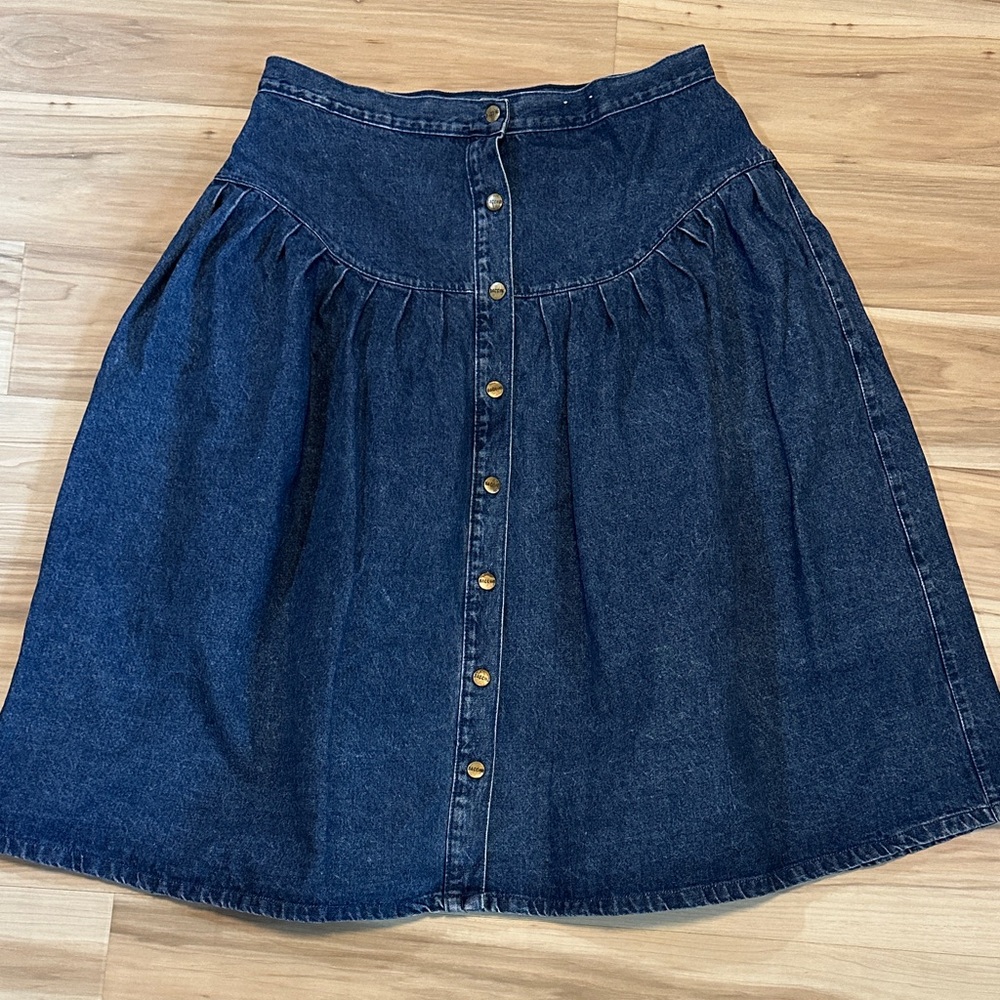 Vintage Farmhouse Prarie Denim Button-Front Yoked Waist Maxi Skirt size 36